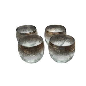 Set of 4 Vitreon Queens Lusterware Roly Poly Silver Rim Vintage Glasses Barware